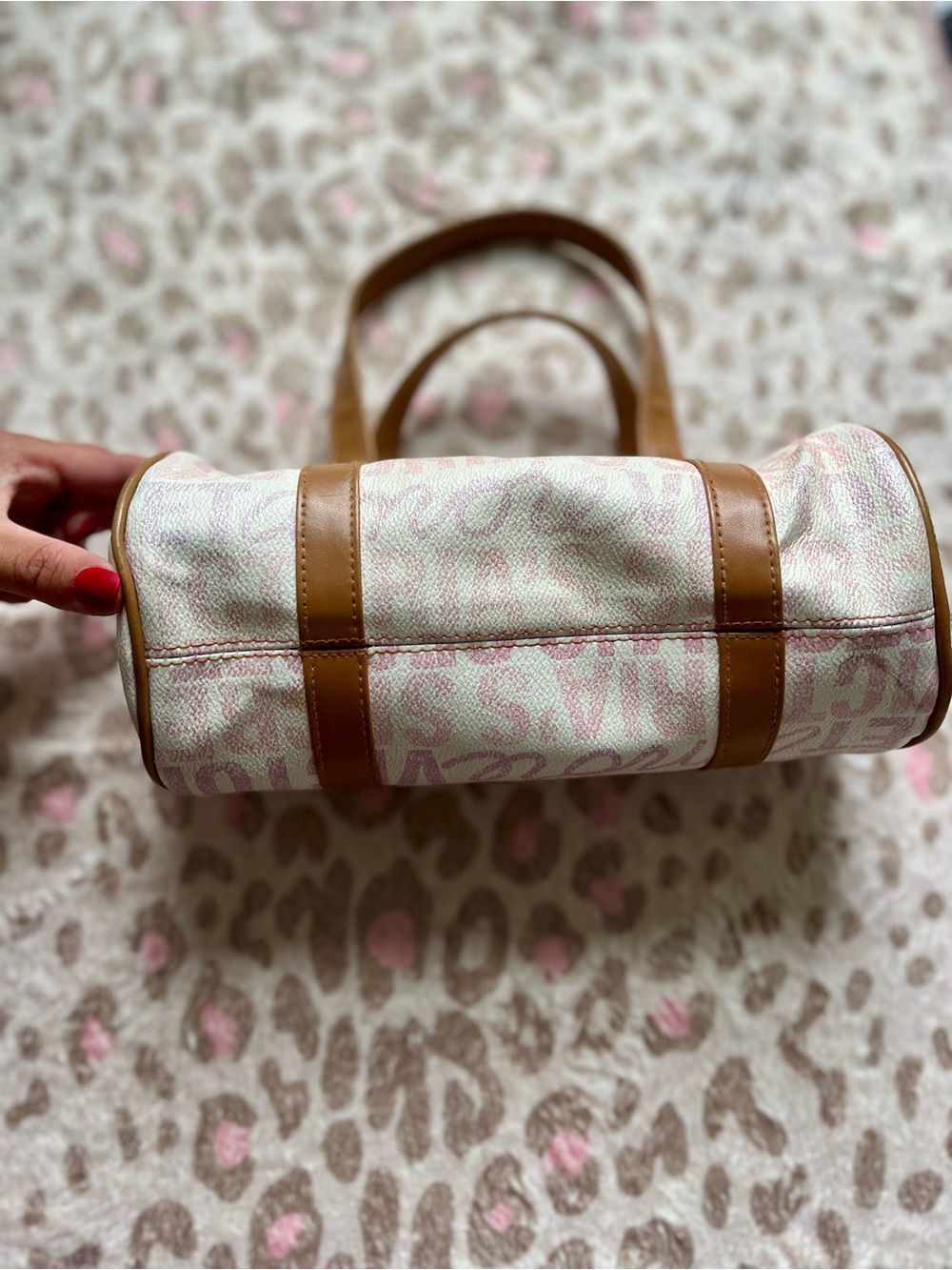 Canvas Barrel Handbag in Light Pink and Tan